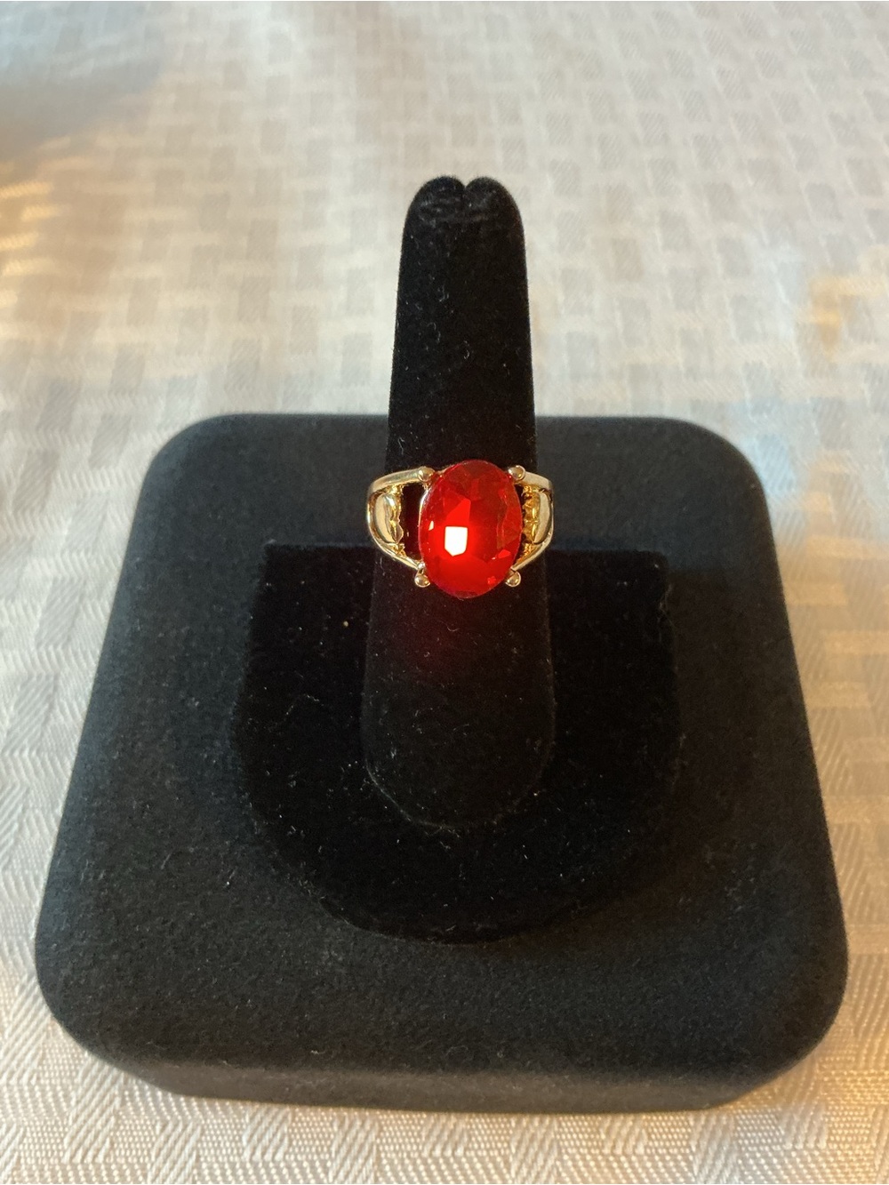 Ruby Lab Created Oval Gold Tone 4 Carat Ring